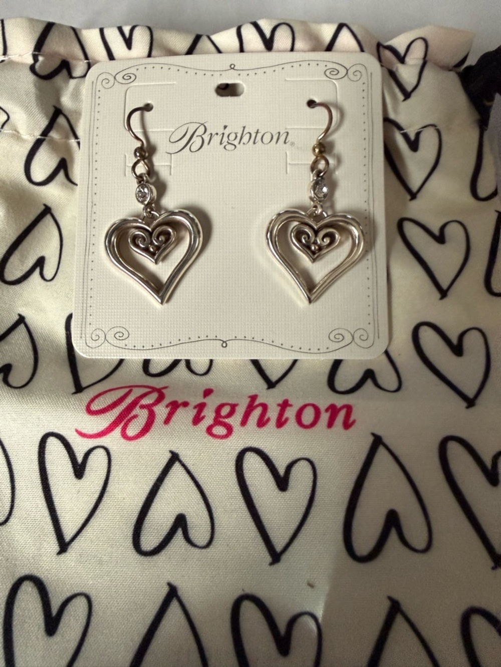 Brighton Silver Double Heart Drop Earrings